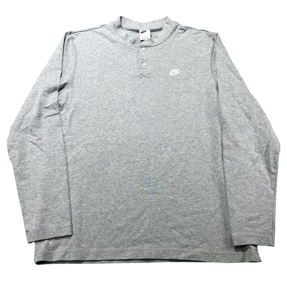 Nike Shirt Mens Large Gray Long Sleeve Henley Swoosh Logo‎ Tee Jersey Top